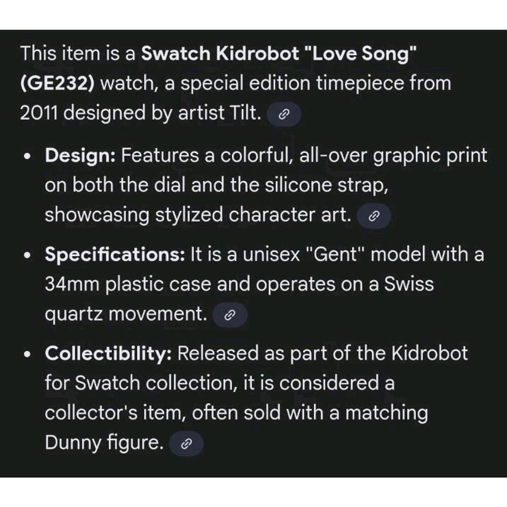 Swatch Kidrobot Love Song  Quartz Great Condition Water Resistant - Picture 6 of 9